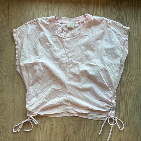 Aritzia Wilfred light Pink Ruched T-shirt Muscle tee size small side ties - Picture 3 of 9